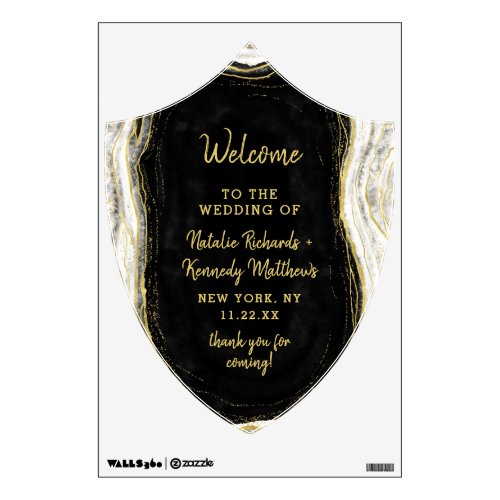 Black White  Gold Geode Agate Marble Welcome Sign Wall Decal