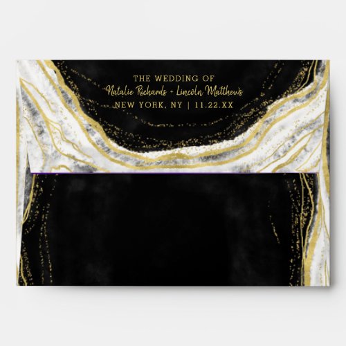 Black White  Gold Geode Agate Monogram Wedding Envelope