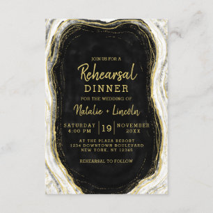 Black White & Gold Geode Agate Rehearsal Dinner Invitation