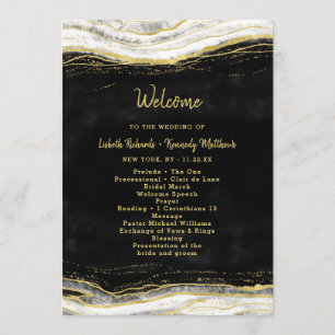 Black White & Gold Geode Agate Wedding Ceremony Program