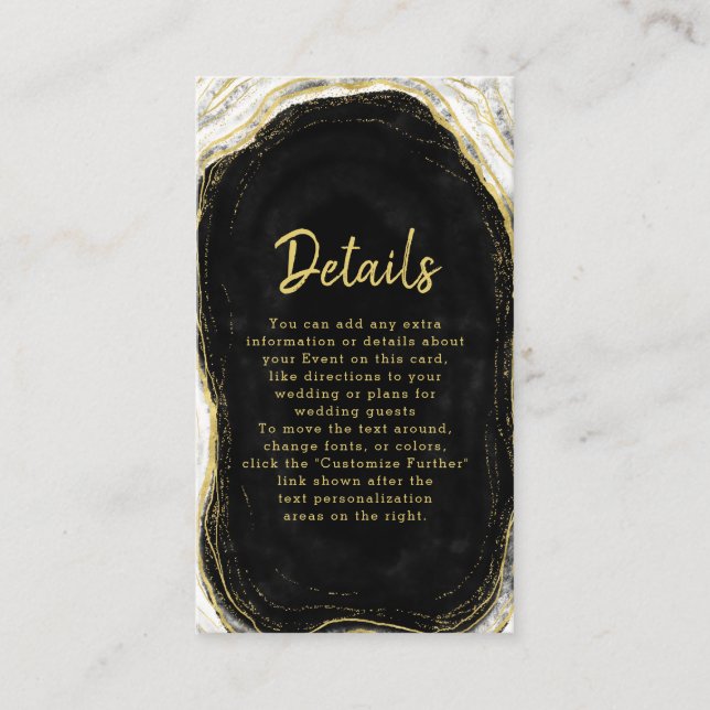 Black White & Gold Geode Agate Wedding Details Enclosure Card (Front)