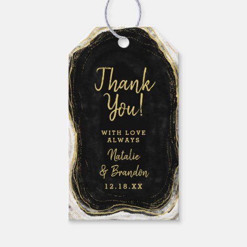 Black White  Gold Geode Agate Wedding Thank You Gift Tags