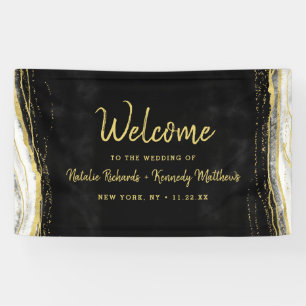 Black White & Gold Geode Agate Wedding Welcome Banner