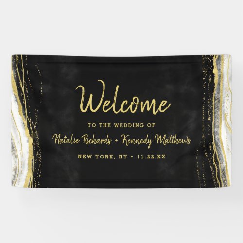 Black White  Gold Geode Agate Wedding Welcome Banner