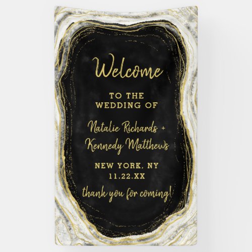 Black White  Gold Geode Agate Wedding Welcome Banner