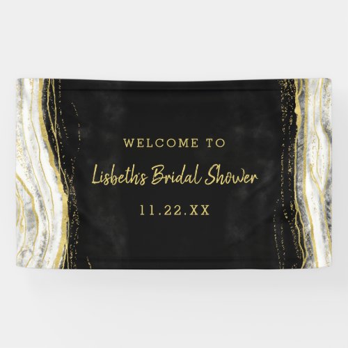 Black White  Gold Geode Bridal Shower Welcome Banner