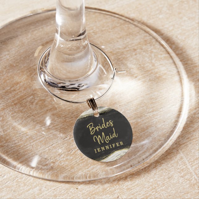 Black White & Gold Geode Bridesmaid Personalized Wine Charm (In Situ)