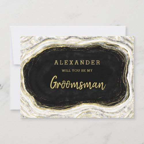 Black White  Gold Geode Groomsman Proposal Card