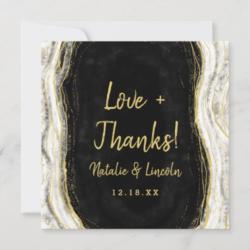 Black White  Gold Geode Love and Thanks Square Thank You Card