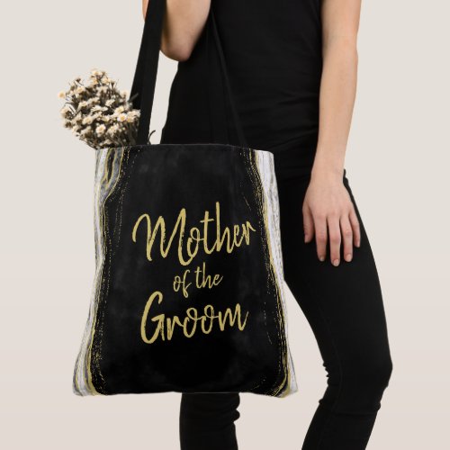 Black White  Gold Geode Mother of the Groom Tote Bag