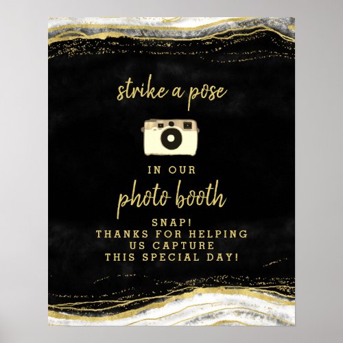 Black White  Gold Geode Photo Booth Wedding Sign