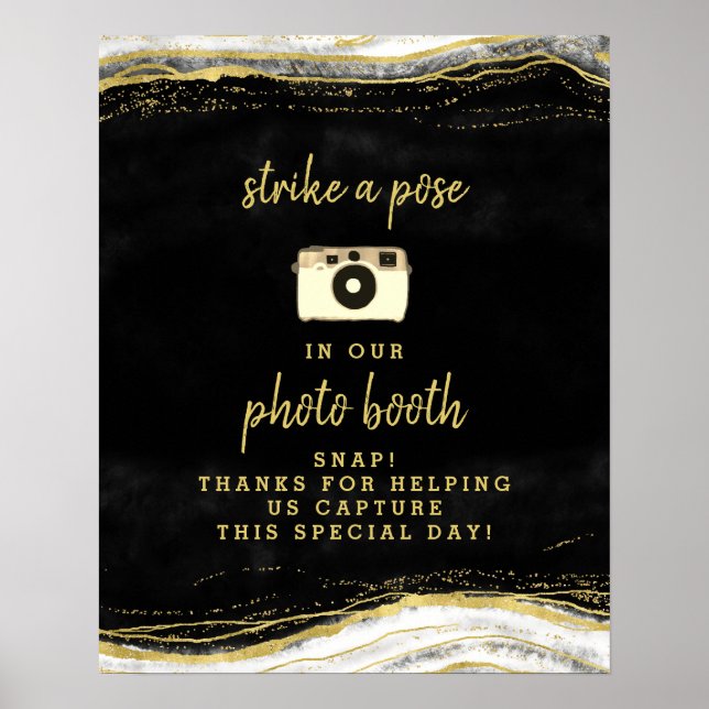 Black White & Gold Geode Photo Booth Wedding Sign (Front)