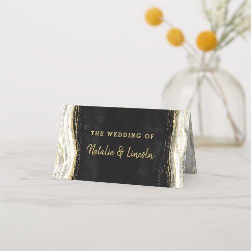 Black White  Gold Geode Reserved Seating Wedding Place Card