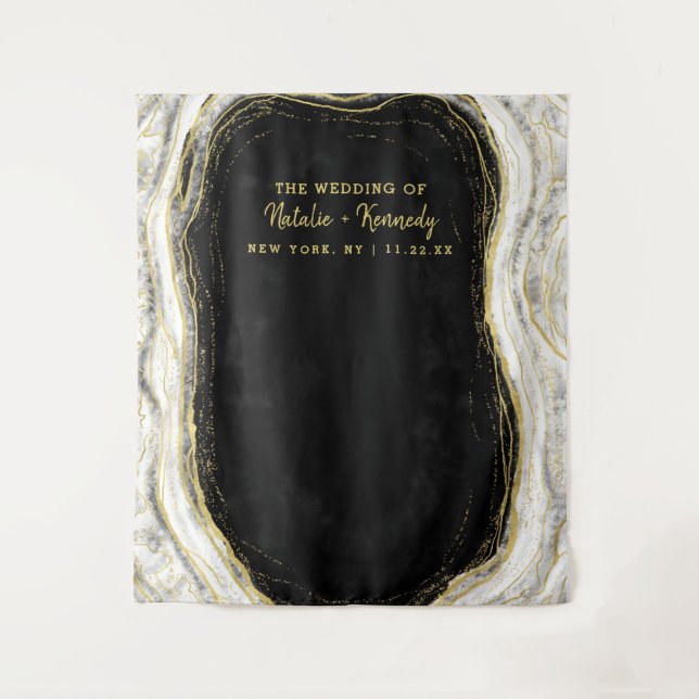 Black White & Gold Geode Rock Photo Booth Backdrop (Front)