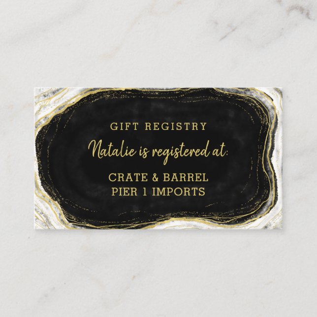 Black White & Gold Geode Shower Gift Registry Enclosure Card (Front)