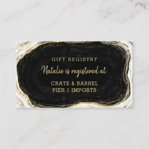Black White  Gold Geode Shower Gift Registry Enclosure Card