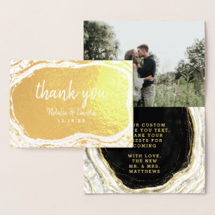 Black White & Gold Geode Thank You Wedding Photo Foil Card