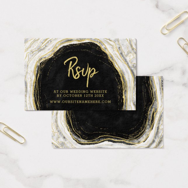 Black White & Gold Geode Website RSVP Insert Cards (Office)