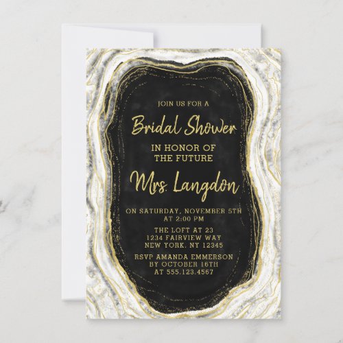 Black White  Gold Geode Wedding Bridal Shower Invitation