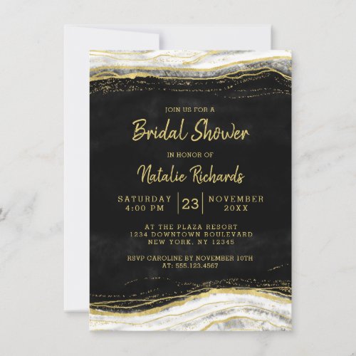 Black White  Gold Geode Wedding Bridal Shower Invitation