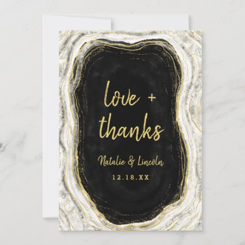 Black White  Gold Geode Wedding Love and Thanks Thank You Card