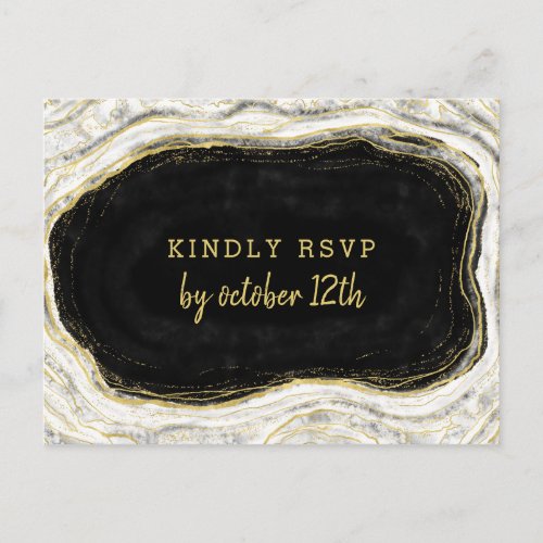 Black White  Gold Geode Wedding Meal Choice RSVP Postcard