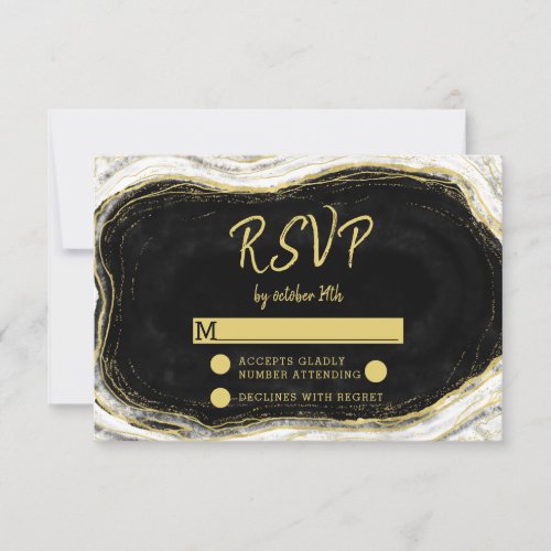 Black White  Gold Geode Wedding RSVP Response