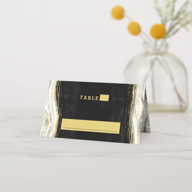 Black White & Gold Geode Wedding Table Number Place Card (Front)