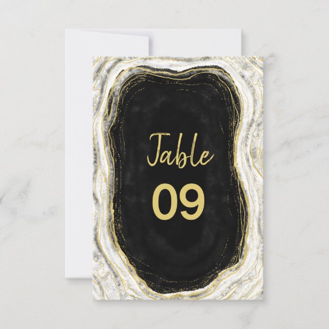 Black White & Gold Geode Wedding Table Numbers (Front)