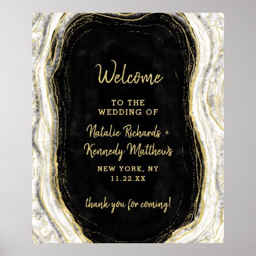 Black White  Gold Geode Wedding Welcome Sign