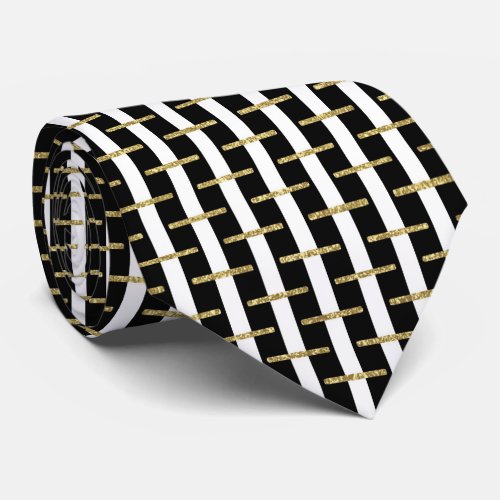 Black white gold geometric line seamless pattern neck tie