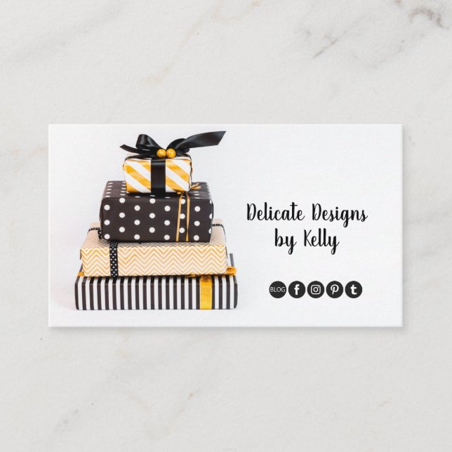 Black White Gold Gift Boxes Business Card (Front)