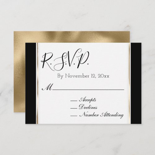 Black White Gold Glam Simple Wedding RSVP Enclosure Card