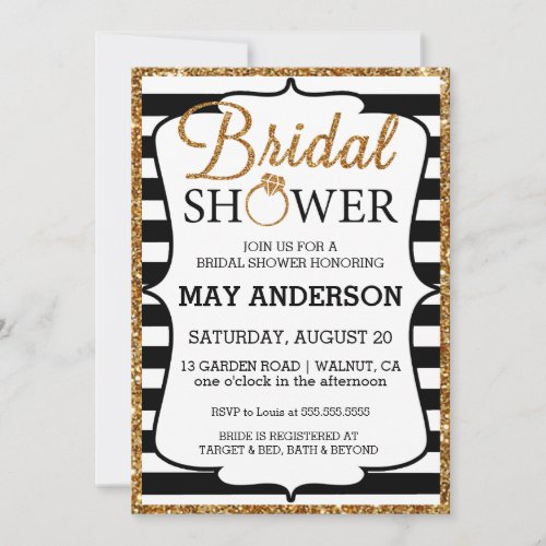 Black&amp;White Gold Glitter Bridal Shower Invitation