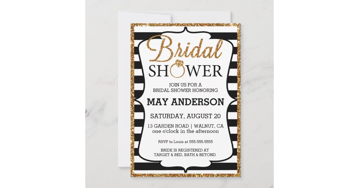 Blackandwhite Gold Glitter Bridal Shower Invitation Zazzle