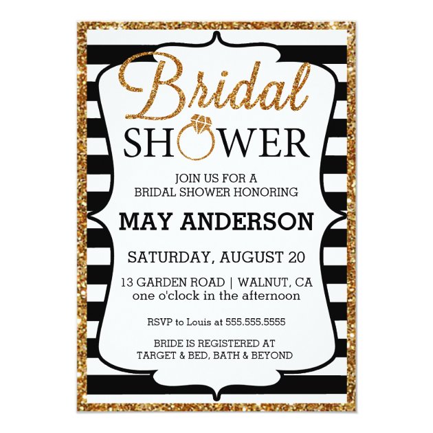 Black&White Gold Glitter Bridal Shower Invitation