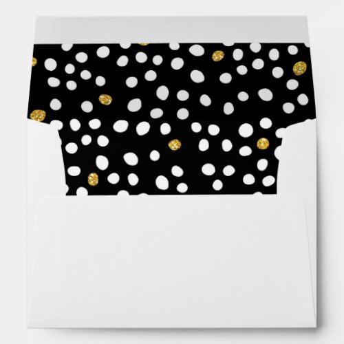 Black White  Gold Glitter Polka Dots Party Envelope