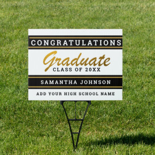 Black White Gold Graduate 2025 Congratulations Sign
