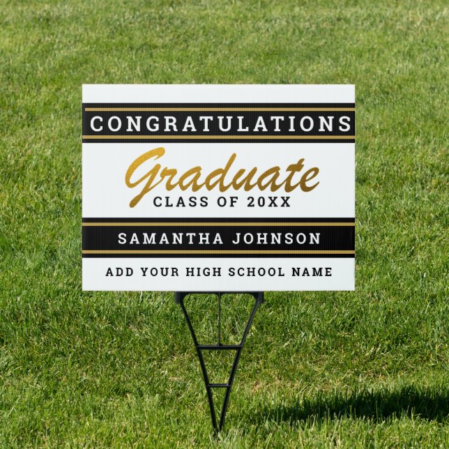 Black White Gold Graduate 2025 Congratulations Sign (Insitu)