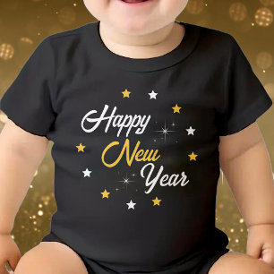 Black White & Gold Happy New Year Baby Bodysuit