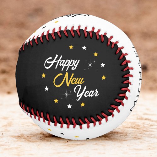 Black White  Gold Happy New Year Baseball