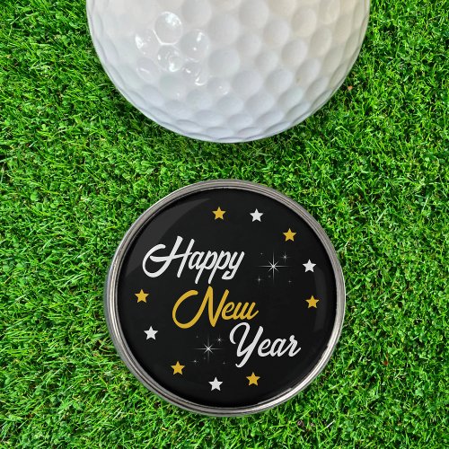 Black White  Gold Happy New Year Golf Ball Marker