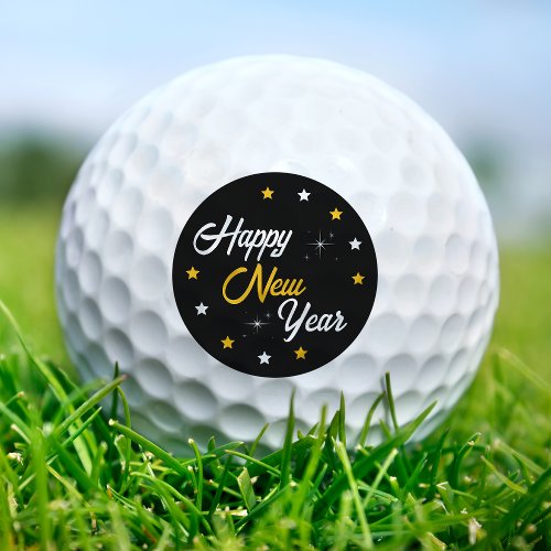 Black White  Gold Happy New Year Golf Balls