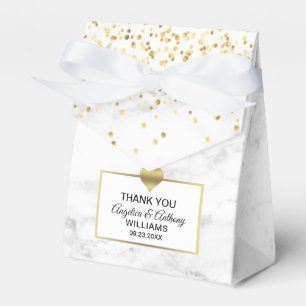Black White Gold Heart Marble Favor Wedding Boxes