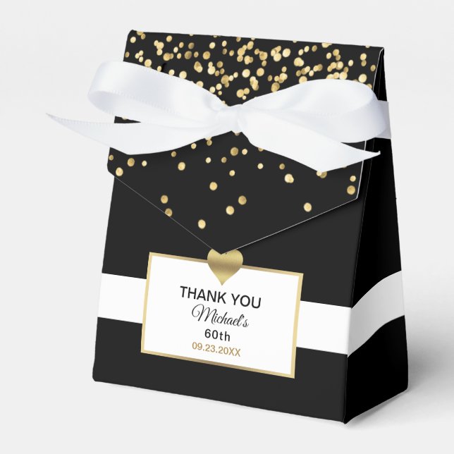 Black White Gold Heart Party Favor Birthday Boxes (Front Side)