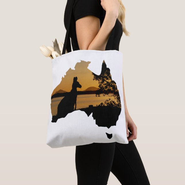 Black, White & Gold Kangaroo Sunset Australia Tote Bag (Close Up)