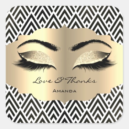 Black White Gold LashesName Cleaner Love  Thanks Square Sticker