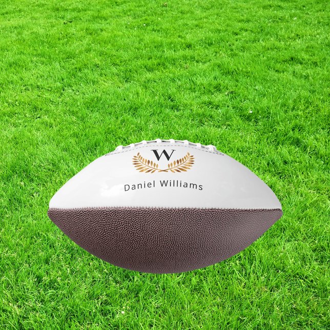 Black white gold laurel wreath monogram football (Creator Uploaded)