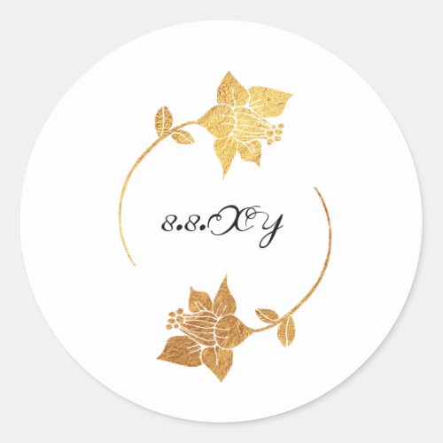 Black White Gold Lux Floral Save The Date Classic Round Sticker
