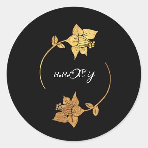 Black White Gold Lux Floral Save The Date Classic Round Sticker